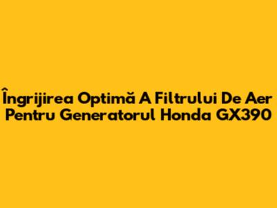 Îngrijirea Optimă A Filtrului De Aer Pentru Generatorul Honda GX390