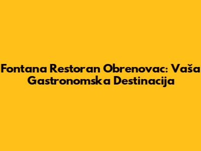 Fontana Restoran Obrenovac: Vaša Gastronomska Destinacija