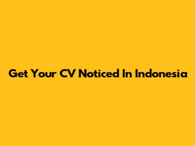 Get Your CV Noticed In Indonesia
