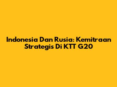 Indonesia Dan Rusia: Kemitraan Strategis Di KTT G20