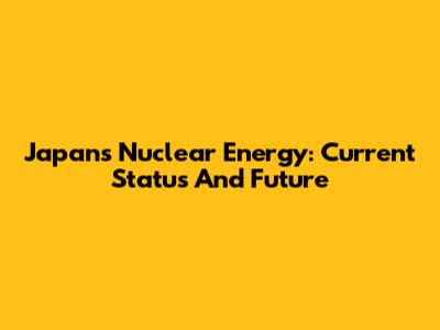 Japan's Nuclear Energy: Current Status And Future
