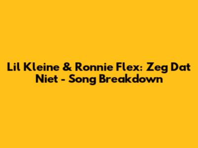 Lil Kleine & Ronnie Flex: Zeg Dat Niet - Song Breakdown
