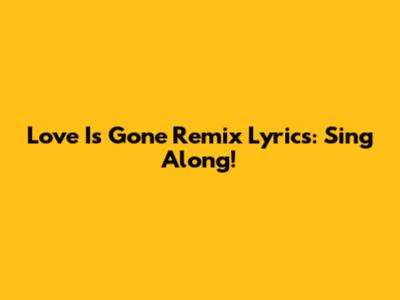 Love Is Gone Remix Lyrics: Sing Along!