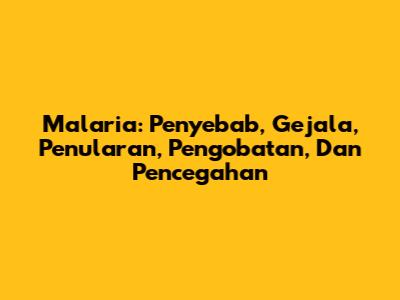 Malaria: Penyebab, Gejala, Penularan, Pengobatan, Dan Pencegahan