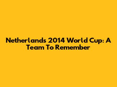 Netherlands 2014 World Cup: A Team To Remember