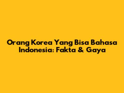 Orang Korea Yang Bisa Bahasa Indonesia: Fakta & Gaya