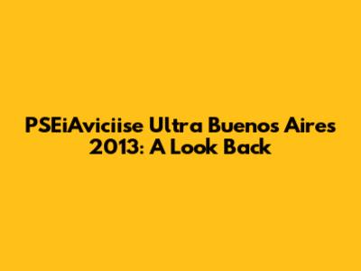 PSEiAviciise Ultra Buenos Aires 2013: A Look Back