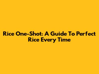 Rice One-Shot: A Guide To Perfect Rice Every Time