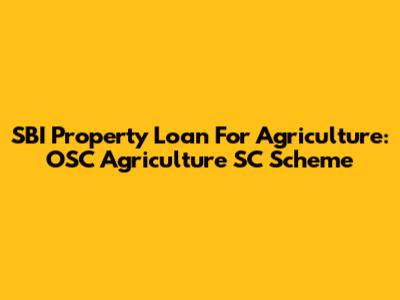 SBI Property Loan For Agriculture: OSC Agriculture SC Scheme