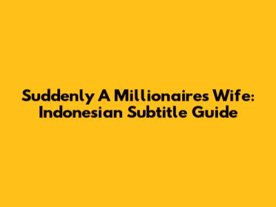 Suddenly A Millionaire's Wife: Indonesian Subtitle Guide