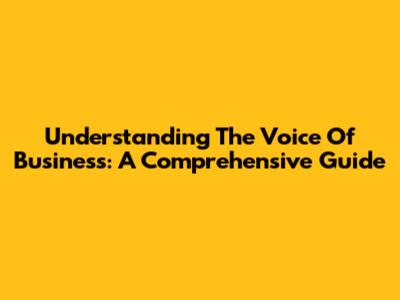 Understanding The Voice Of Business: A Comprehensive Guide