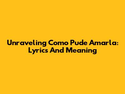 Unraveling 'Como Pude Amarla': Lyrics And Meaning