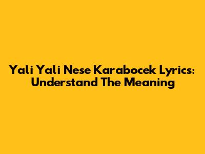 Yali Yali Nese Karabocek Lyrics: Understand The Meaning
